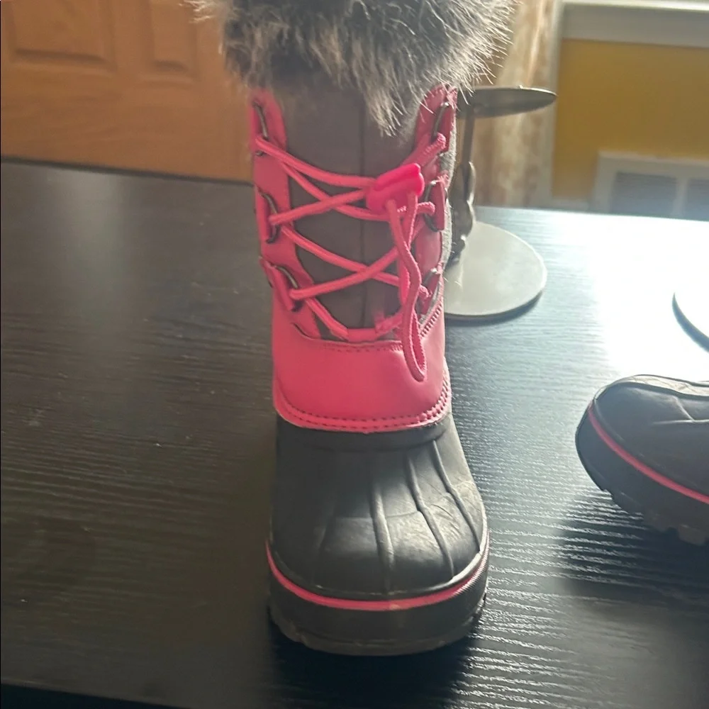 Pink and Gray Winter Boots with Faux Fur